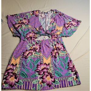 Plus size Venus swim cover dress romper floral purple 1x vacation